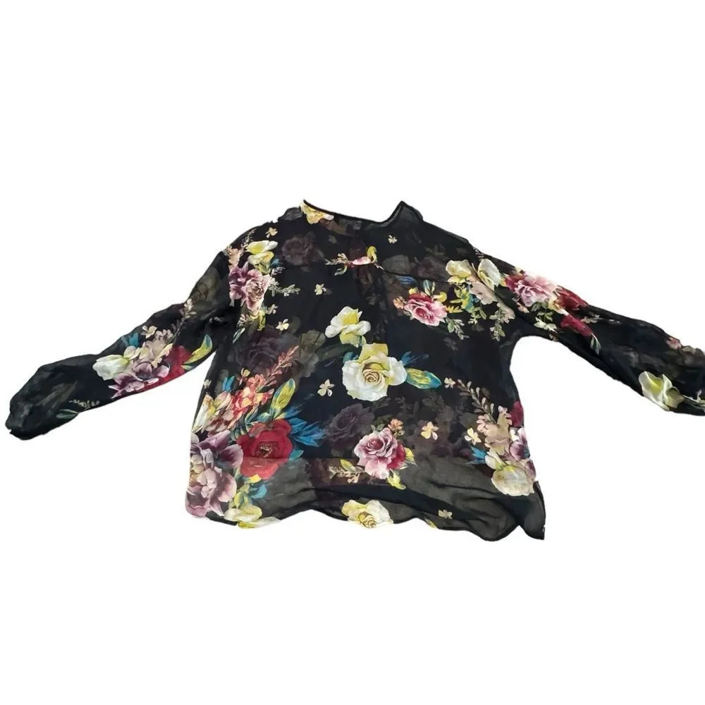 Single Los Angeles silk floral top fall summer size Med EUC